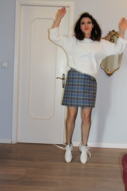 gonna tartan sfondo bluette, corta