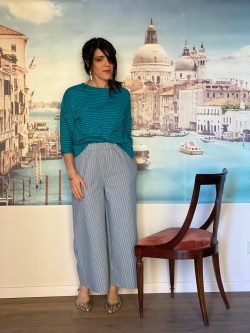 pantalone VENEZIA millerighe azzurro