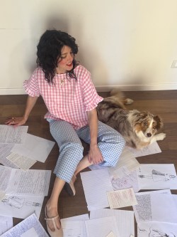 blusa PAGINE/prima quadri grandi rosa