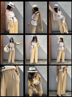 pantalone CON ELEGANZA beige gessato